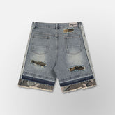 HYDE PARK GOODS Camo Patch Striped Denim Short - Blue - Gravity NYC